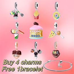 Top Designer Women's Charm Bracelet S925 Silver Delicious Macaron Patata Patata Pastel de chocolate Costilla Diy Fit Pandoras Pulsera de lujo Regalo de cumpleaños