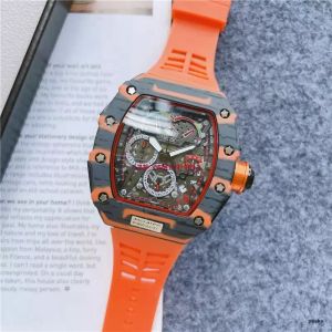 Top cijferige versie Skeleton Dial All Fiber Pattern Case Japan Sapphire Mens Watch Rubber Designer Sport Watches 85