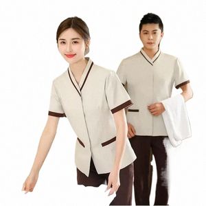 Top Dishwer Limpieza Ropa Personal Trabajo Housekee Traje Señoras Restaurante Hotel Mujer Pedicura Camisa Camarero Uniformes w1L0 #