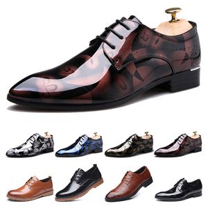 Chaussures habillées en cuir British Mens Printing Navy Bule Black Brow Oxfords Flat Office Party Mariage Round Toe Fashion Outdoor GA 46