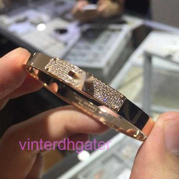 Édition supérieure HRMS Designer 18K Gold Colored Kelly Bracelet Rose Platinum Full Diamond Half Female Original 1TO1 avec boîte