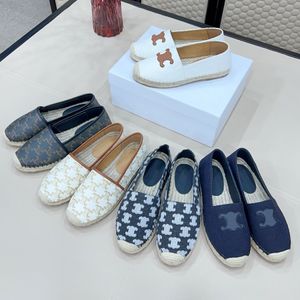 Top geborduurde letters linnen slip op Espadrilles schoenen Jute Sole Spring Flats Loafers Handgemaakte designer schoen voor vrouwen Casual Luxe Factory Vakantieschoenen