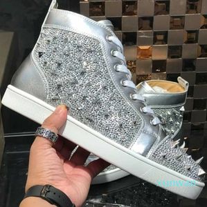 Top Famous Gold Cuir Shiny Cuir Men Chaussures décontractées Pikes Sneakers Man Femmes High Top Luxury Party Wedding No. Limited Skateborad Walking with Box