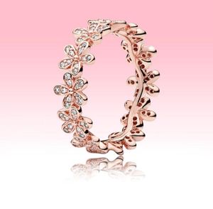 Top Fashion 18K Rose Gold Ring Femmes marier bijoux pour 925 Real Silver CZ Diamond Crystal Daisy Flower Rings avec Box6420074 d'origine