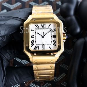 Top Fashion Automatic Mechanical Self Wuring Watch Men Gold Silver PolsWatch Classic Square Design Casual Vol roestvrijstalen klok 1728