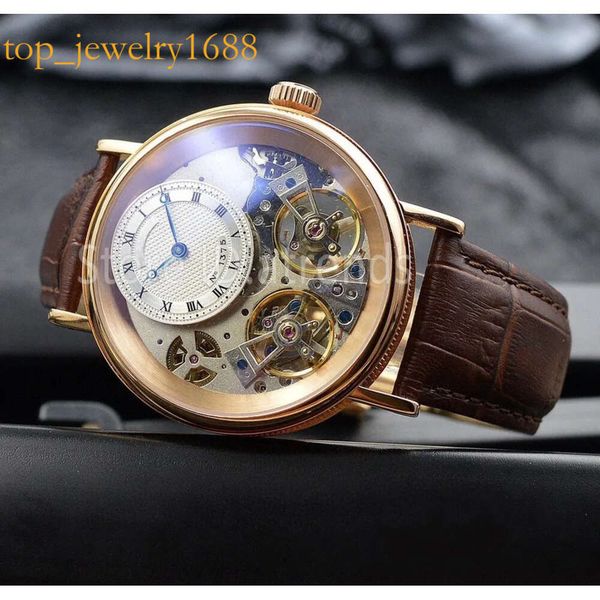 Top Fashion automatique mécanique auto-enroulant montre des hommes dorés sier cadran en cuir bracelet wristcarc