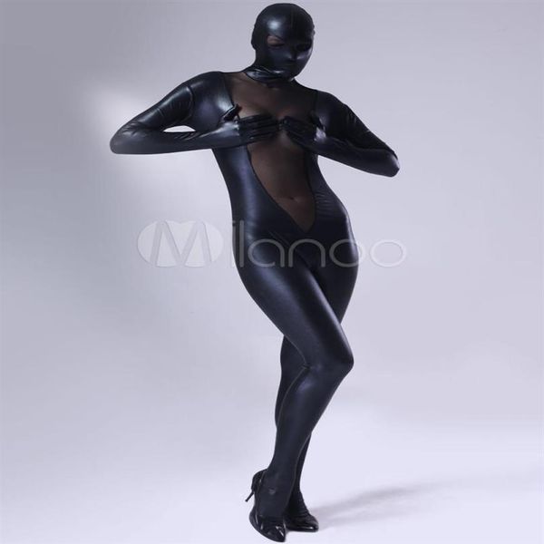 Top Fashion métal noir avec maille de type V body complet zentai Unisexe Lycra Spandex Zentai Body Suit Headless Fancy Dress Catsuit B216u