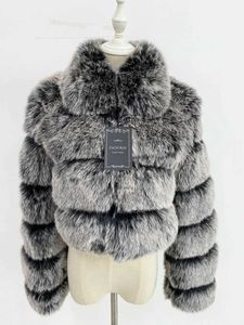 Manteau en fausse fourrure court pour femme, haut à la mode, col rabattu, veste moelleuse d'hiver