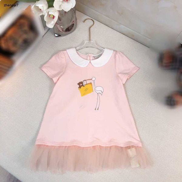 Top Fashion Dress for Girl Lace Falda Diseño de ropa para bebés Tamaño de vestimenta para niños 80-140 cm Falda de solapa de manga corta Oct05