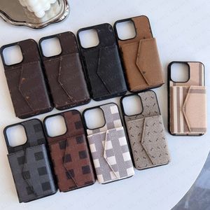 Top Fashion Flower Letter Card Pocket Phone Case pour iPhone 15 14 13 12 11 Pro Max X Xs Xr 8 7 Plus Housse de protection arrière en cuir Samsung Galaxy S23 S22 S21 S20 Ultra Note 20 10