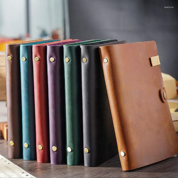 Top Fashion Genuine Leather Rings Notebook A5 Planner con Bonder Binder Spiral Sketchbook Botón Snap Diario personal Papelería