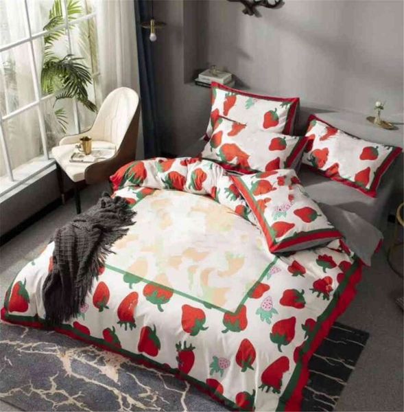 El juego de cama de diseño king size de la mejor moda cubre 4 piezas con letras impresas de algodón, funda nórdica, edredón suave, sábana de cama tamaño queen w212O