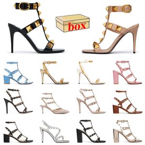 Top Fashion Lady Sexe Sandals Sandales Famous Designer Femmes High Heels Tandes Pumps Tlides Luxury Platform Cuir Rivet Point Point