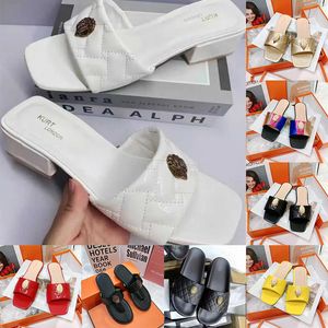 Groothandel plat bodem sandalen beroemde ontwerper vrouwen rubber zacht klassiekers kurt schoenen luxe og oriaginale strand slip-on dia's dames lederen slippers zwarte slippers