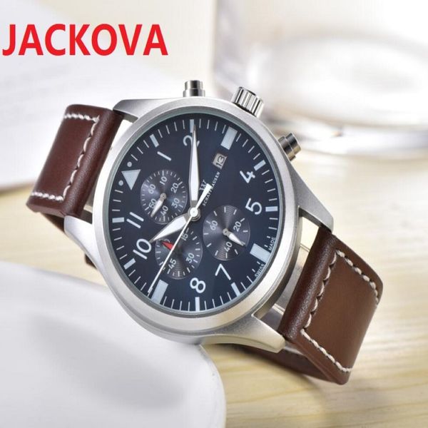 Top Fashion Luxury Man Brown Black Leather Watches Nice Designer Multi-fonction Montre Quartz de haute qualité Clock 274S