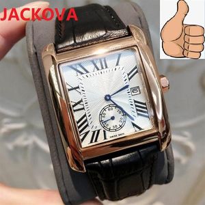 TOP Fashion Luxe Heren Dames Vierkant Horloge mooie designer roestvrijstalen behuizing Echt lederen horloge Hoge kwaliteit Quartz Romeinse Numbe253j