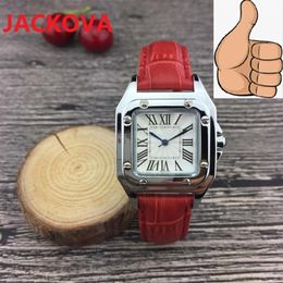 Top Fashion Luxury Women Square Watch 32 mm Nice Designer Red Blue Bleu Green Le cuir en cuir Watch High Quality Quartz Clock244O