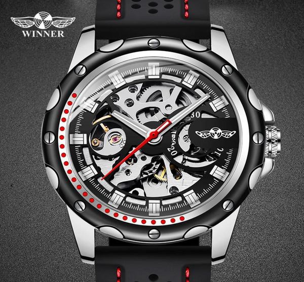 Top Fashion Hommes regarde la marque noire squelette mécanique automatique de montre-bracelet automatiques pour garçons relogio masculino-bracelets 9690225