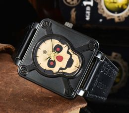 Topmode herenhorloges Schedel quartz uurwerk Br Horloge Skeleton lederen band Analoog polshorloge Beperkte versie Airborne Clock Montre De Luxe