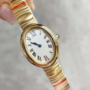 Top Fashion Quartz Watch Femmes Gold Sier Dial Rhinestone Centoule Classic Oval Design Wristwats Ladies Elegant Inoxnud Steel Band Clock 1911