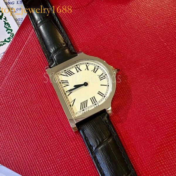 Top Fashion Quartz Watch Femmes Gold Sier Dial Black Leather Strap Wristwatch Classic Irregular Shape Design Ladies Horloge décontractée 1912