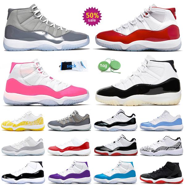 Jordan 11 Retro Nike Air Jordan 11s Chaussures de basket-ball pour hommes et femmes Jumpman Low 72-10 Pure Violet Cherry Cool Grey Bred Concord Gamma Blue Sneakers Trainers