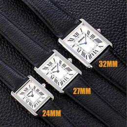 Top Fashion Femme Montres Nouvelle série Tank Casual Montre en or 32mm 27mm 24mm Femmes Montres à quartz en cuir véritable Ultra mince 8014 Wris284M