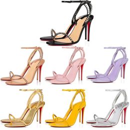 Topmode Dames Sandalen Pumps Luxe So Me 100 mm Italië Mooie Dames Zwart Kaki Leer Peep Toes Bandjes Klinknagels Designer Bruiloftssandaal Hoge Hakken Box