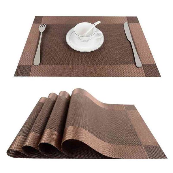 Top Finel 4pcs / lot PVC Vinyle décoratif Napperons pour table à manger Runner Lin Place Mat dans les accessoires de cuisine Cup Coaster Pad 210706