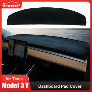 Tapis de couverture de tableau de bord en flanelle supérieure pour Tesla modèle 3 Y pare-soleil protecteur Anti-UV tapis de tableau de bord pare-soleil accessoires de voiture antidérapants