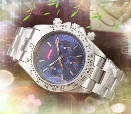 Top completamente funcional cuarzo moda para hombre relojes cronómetro fecha automática hombres tres ojos diseñador reloj sólido fino acero inoxidable banda plata caja reloj orologio di lusso