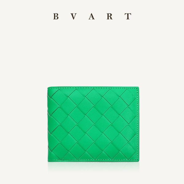 5A Top Portefeuille court en cuir véritable pour hommes Design de marque de luxe Portefeuille minimaliste à deux volets de haute qualité 10 emplacements pour cartes 2023 New Parrot Green spots