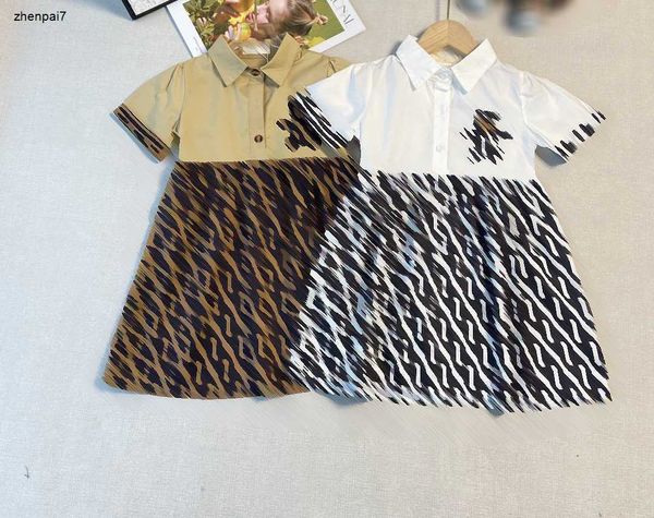 Top Girl Dress Letting Impresión Diseño de empalme de bebé Tamaño de falda 90-140 Vestidos de niños de diseño para niños de manga corta Jan10