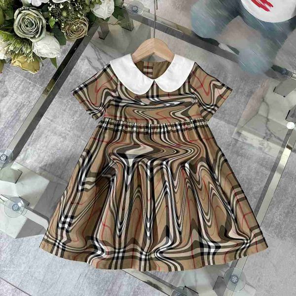 Top Girl Robe Pure Coton Baby Jupe Taille 100-160 Summer Plaid Printing Child Robes Designer White Bend Kids Frock Jan10