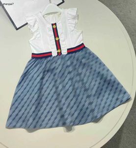 Top Girl Dress Pure katoenen mouwloze baby rok maat 110-160 Zomerontwerper Kindjurken Splicing Design Kids Frock jan10