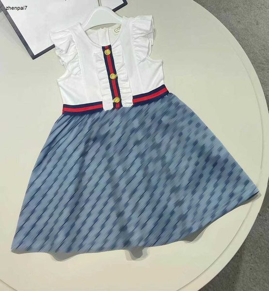 Top Girl Robe Pure Cotton Sans manches Baby Jupe Taille 110-160 Été Designer Robes Child Design Splicing Kids Frock Jan 10