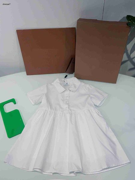 Vestido superior de niña Pure White Baby Plated Falda Tamaño 100-140 Kids Diseñador Ropa Back Logo estampado de manga corta Frock 24Feb20