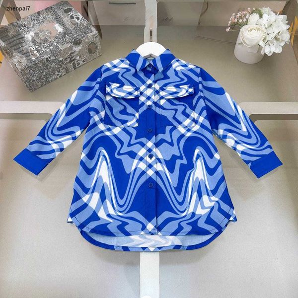 Top Girl Skirt Baby Summer Blue Stripe Dress Size 100-150 Kids Designer Clother Sminte-Breaded Frock Jan20