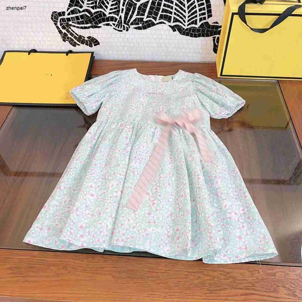 Top Girls Robes Designer Kids Clothes Lettre Jacquard Ribbon Baby Jirt Child Frock Taille 100-160 cm Robe Princess 24Mar