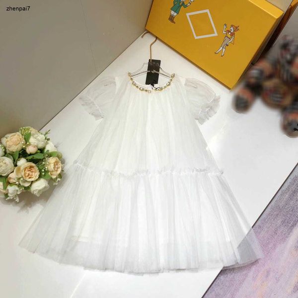 Top Girls Robes Mesh tissu kid jupe princess robe taille 90-150 cm Kids Designer Vêtements Faux Collier Design Baby Frock 24MA