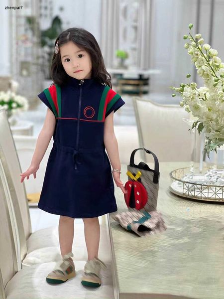 Top Girls Robes Sweater Fabric Kid Kirt Princess Robe Taille 100-160 cm Kids Designer Vêtements Zipper Design Baby Frock 24MA