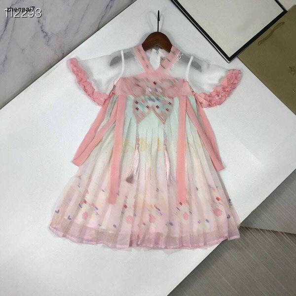 Top Girls Partydress Hanfu Design Baby Jirt Taille 110-160 cm Kids Designer Vêtements Ice Silk Cotton tissu princesse robe 24april