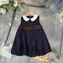 Top Girls Jirt Top Top Robe Princess Taille 100-150 cm Kids Designer Vêtements Summer Blue Denim Tissu bébé Partydress 24aPril