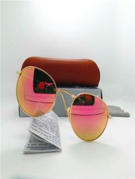 Top Glass Lens Round Sunglasses Men Femmes Designer Brand Certe Circle Unisexe UV400 Miroir 51 mm Extérieur Verres de soleil en métal ovale Brown Case9292630