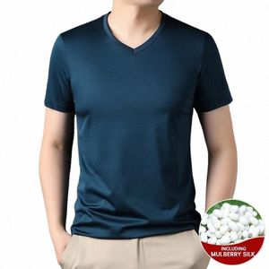 Top Grade 1.7% Soie de mûrier Nouvelle marque d'été Tops col en V T-shirts pour hommes 2023 Manches courtes Casual Fi Vêtements pour hommes z3AI #