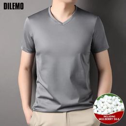 Top de la marque Mulberry Silk Tops V Calage en V Col de cou T-shirts pour hommes Été 2023 COMMENTS CASSOIRES CASSOIRES COST CASSORES 240329