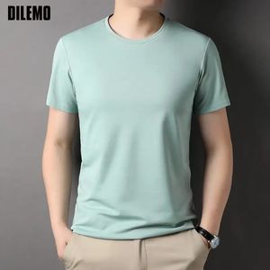 Top Grade 4,8% Mulberry Silk Summer Brand Tops Polo Shirt Men Crewneck Plain Short Sleeve Casual Fashion Mens Clothing 240403