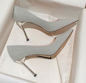Top Grade 5507 Femmes Sier Wedding Crystal Stiletto Bridal High Talon avec des chaussures de bal de fête en cuir authentique plus taille 35-40