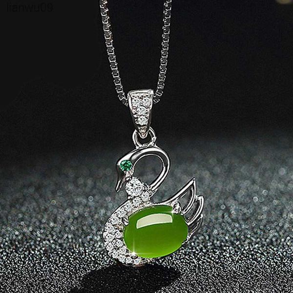 Top Grade 925 Chaîne En Argent Collier Pour Dame Cadeau D'anniversaire Exquis Jade n Pendentif Femmes Collier Ras Du Cou Avec Des Pierres L230704