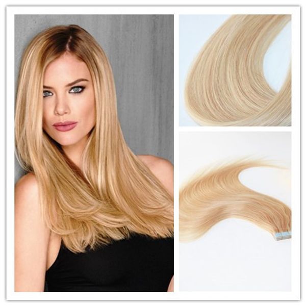 Prix de gros Mode Style Brésilien Peau Trame Bande Sans Soudure Remy Cheveux Extension Humain Remy Cheveux Raides